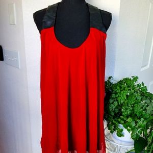 Bisou Bisou flowy red top with faux leather straps sz xl